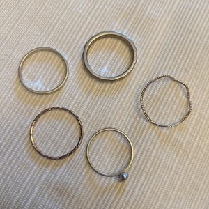 set of five silver minimalist rings